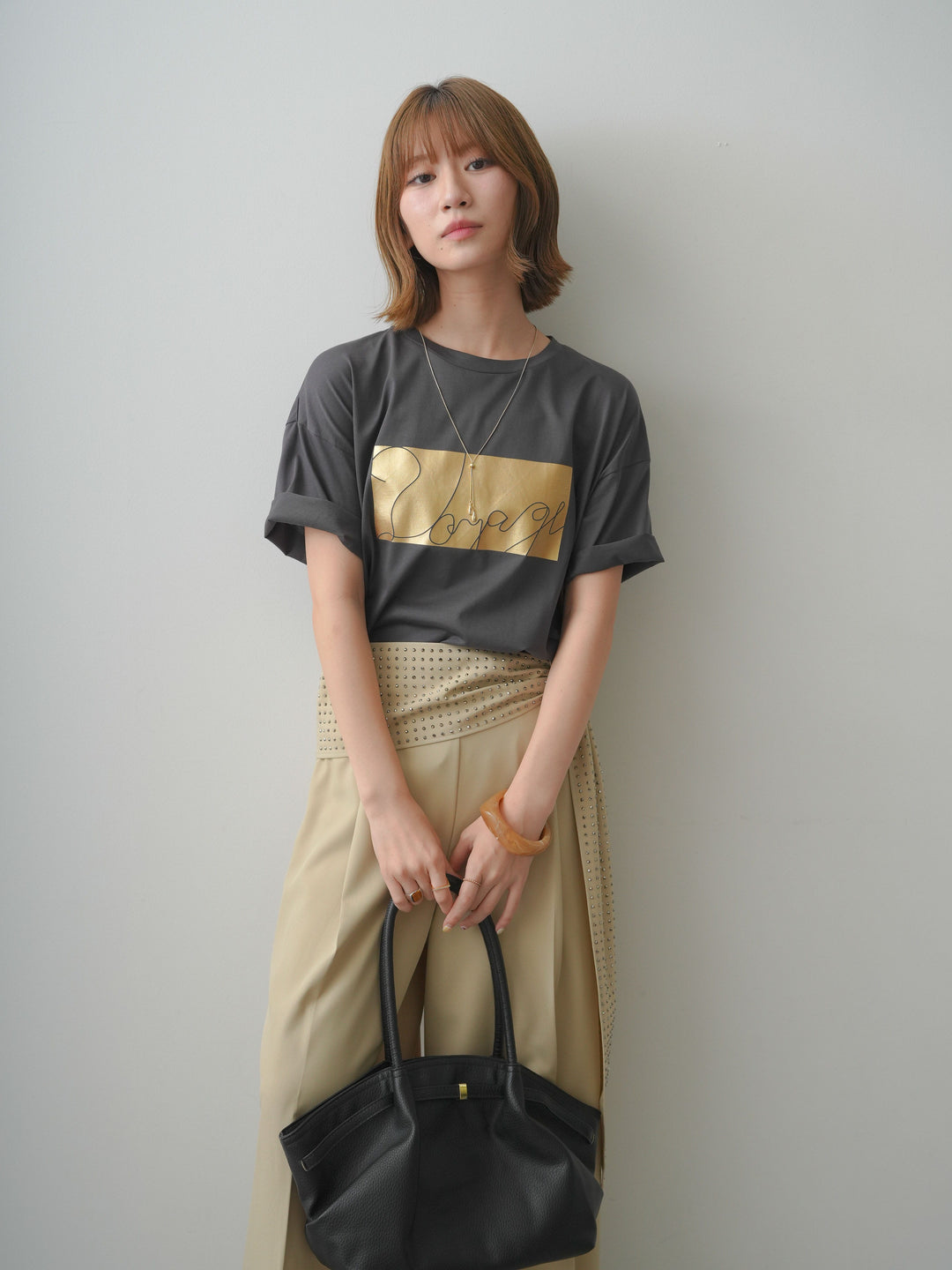 [予約]箔プリントボックスTEE/charcoal