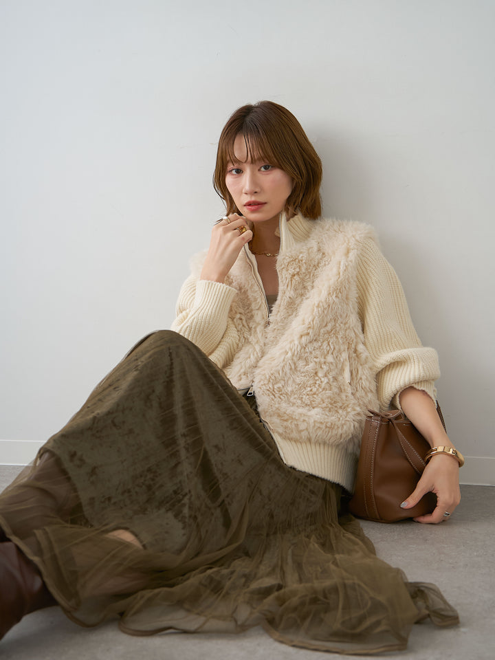 [SET]ファーコンビニットブルゾン+選べるアクセセット(2set)