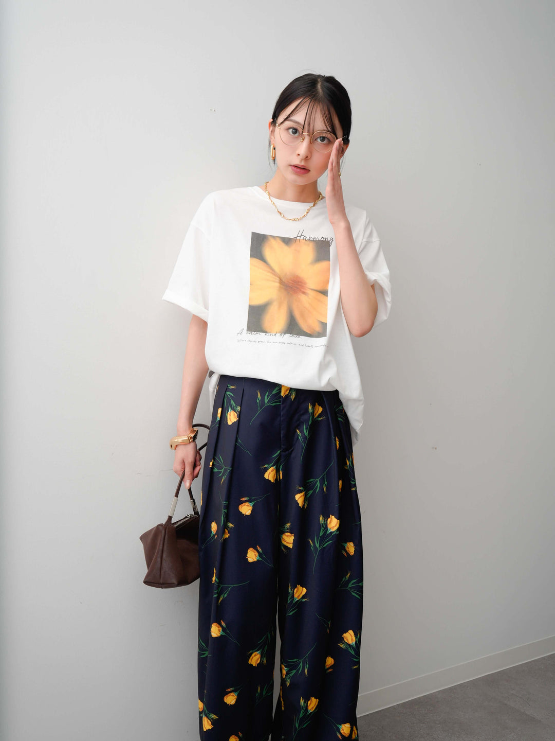【着回しセット】フラワーフォトTEE+フラワープリントドレープタックパンツ+フラワープリントIラインギャザースカート(3set)