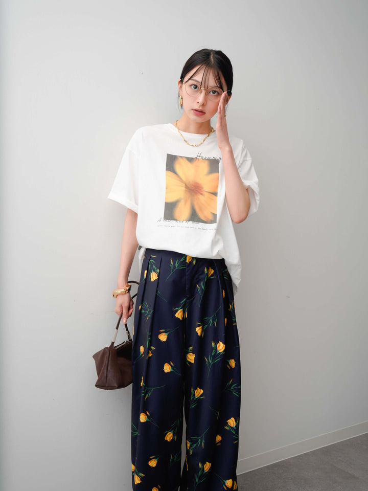 【着回しセット】フラワーフォトTEE+フラワープリントドレープタックパンツ+フラワープリントIラインギャザースカート(3set)