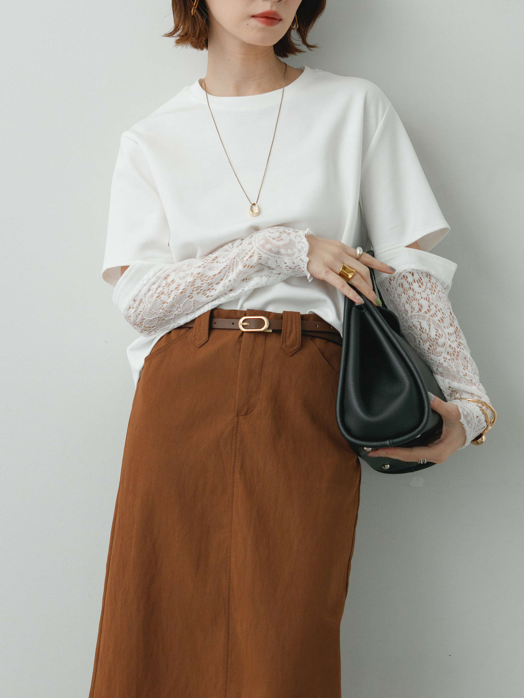 [予約]レーススリーブトップス/white