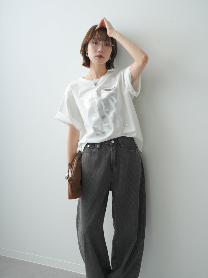 [SET]クールタッチアートロゴオーバーTEE+ニュアンスウォッシュカーブデニム(2set)