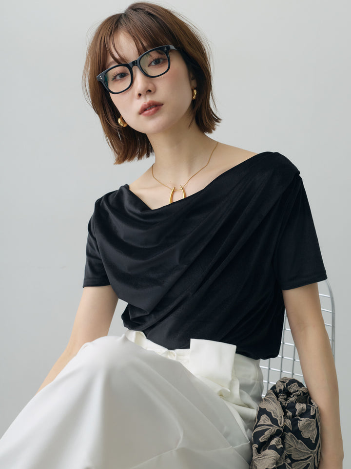 [SET]アシメネックシアーベロアトップス+選べるアクセセット(2set)