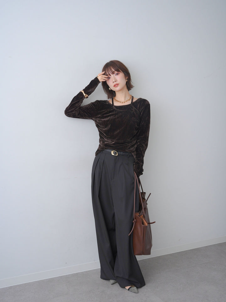 [予約]ベロアレイヤードデザイントップス/brown