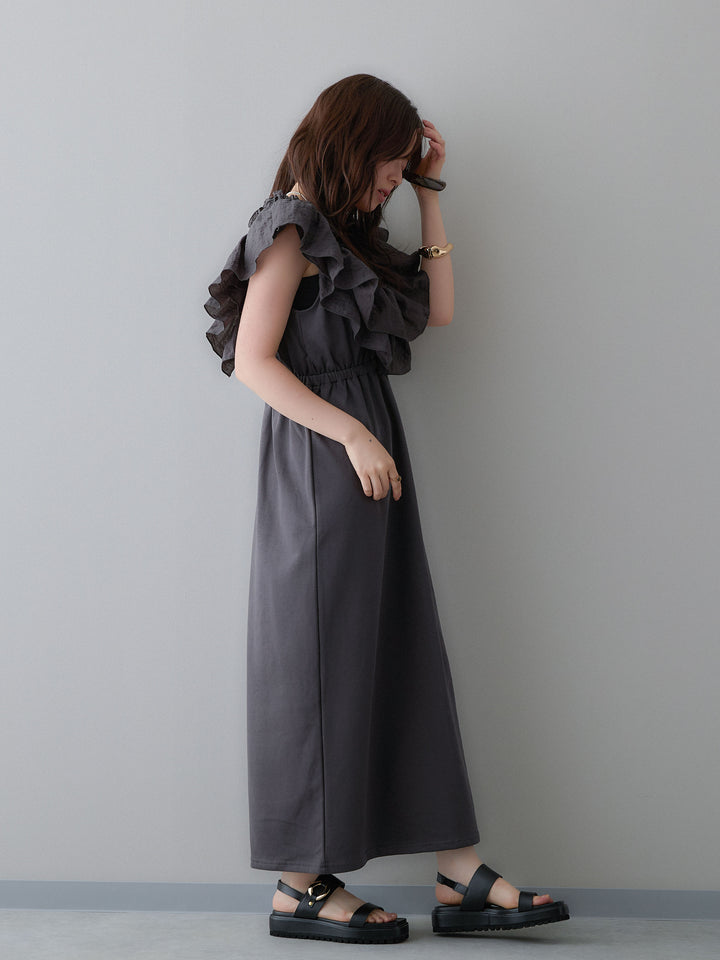 [予約]マルチWAYフリルスウェットワンピース/charcoal