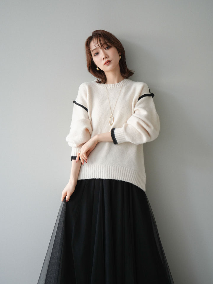 [予約]バイカラーパイピングニットプルオーバー/ivory