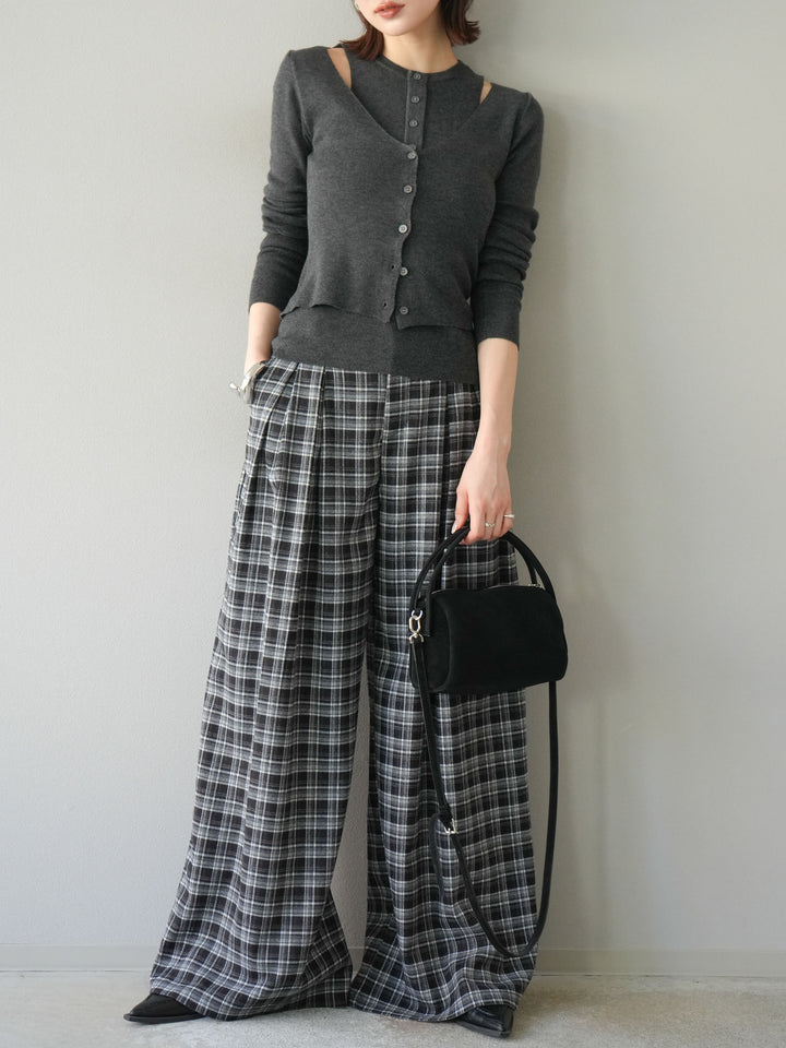 [予約]レイヤードデザインニットカーディガン/チャコール