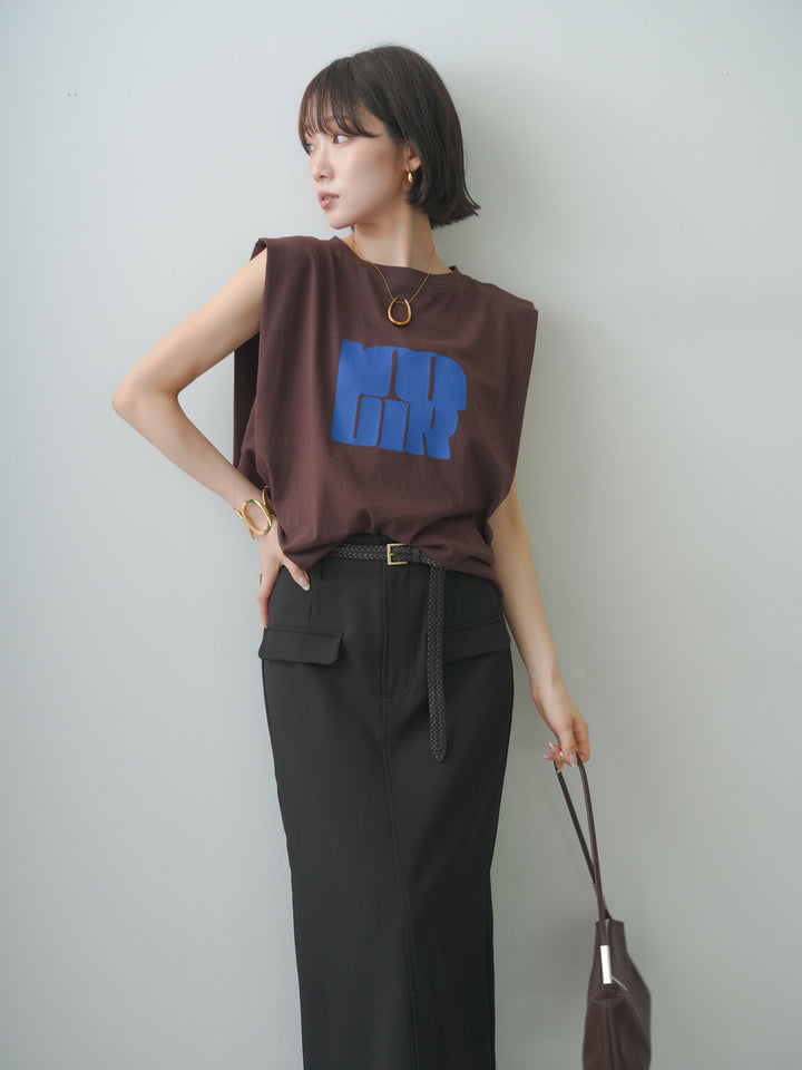 [予約]ショルダータックノースリーブオーバーTEE/brown