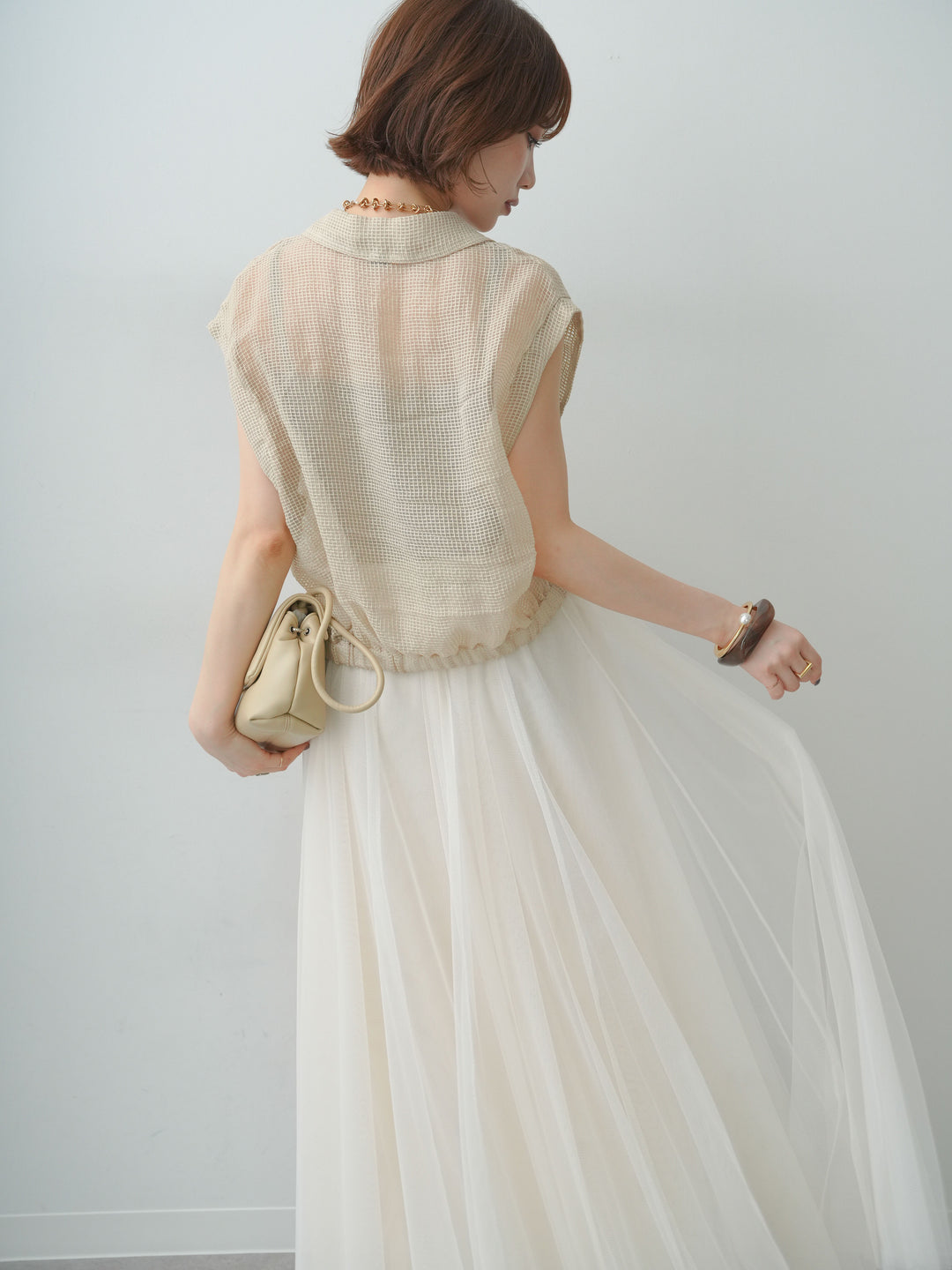 [予約]ラッセルメッシュフレンチシャツ/beige