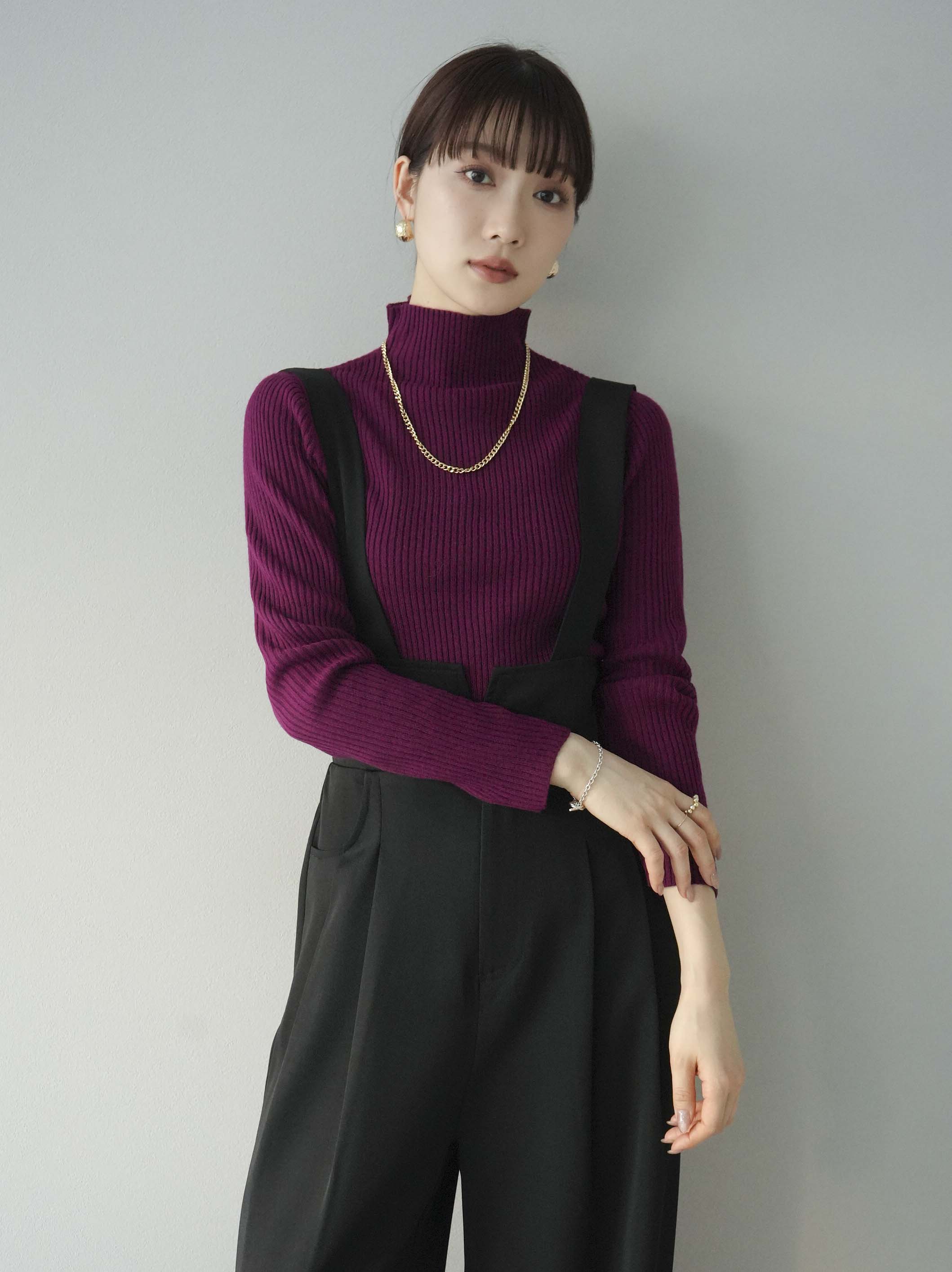 デザインネック　リブニット　ボルドー 予約]オフネックリブニットトップス/ボルドー – Lumier