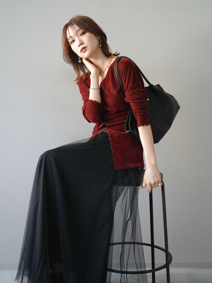 [予約]ベロアカーディガン/bordeaux