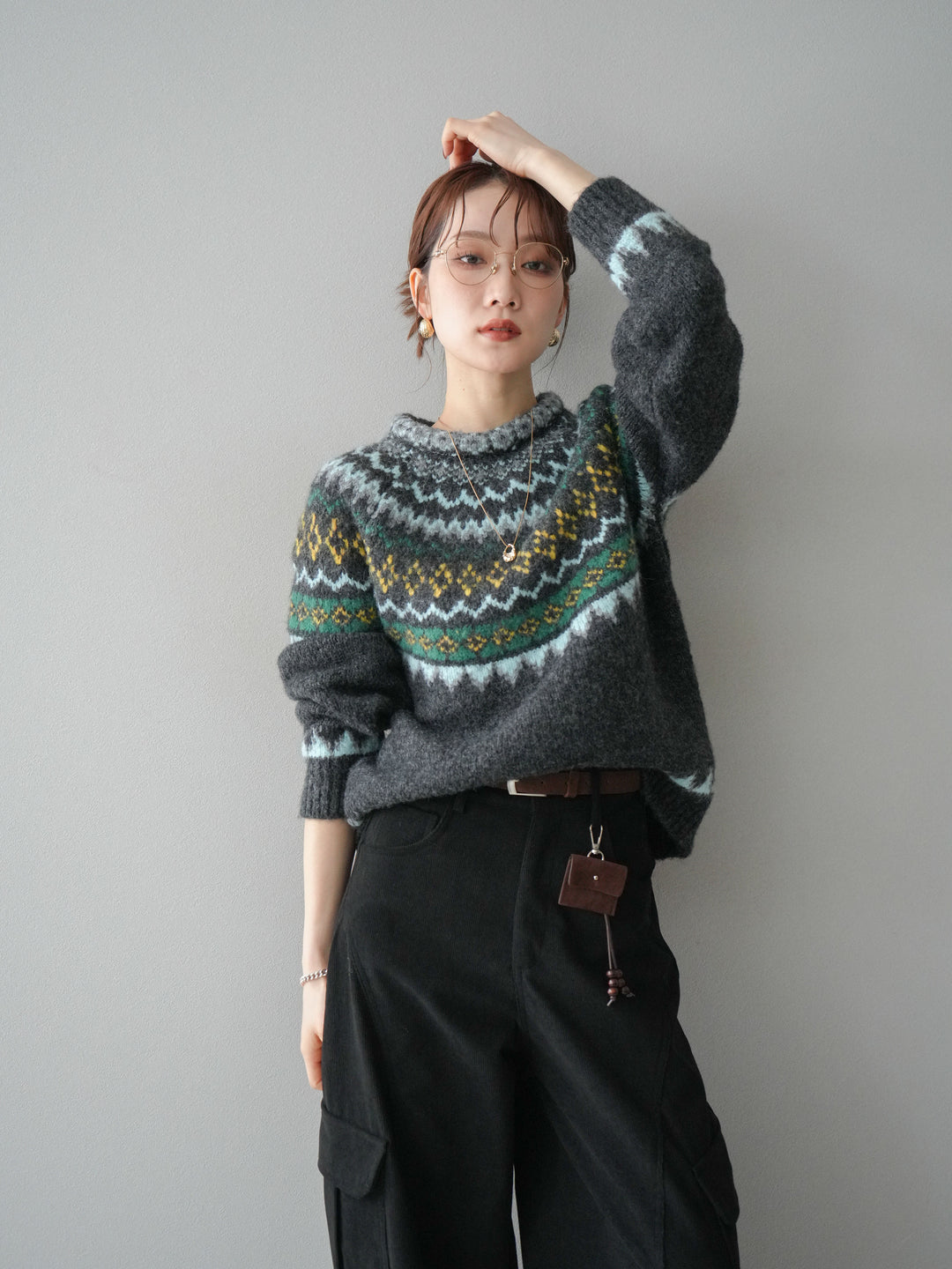 [予約]ウールタッチ求心柄オーバーニットプルオーバー/gray