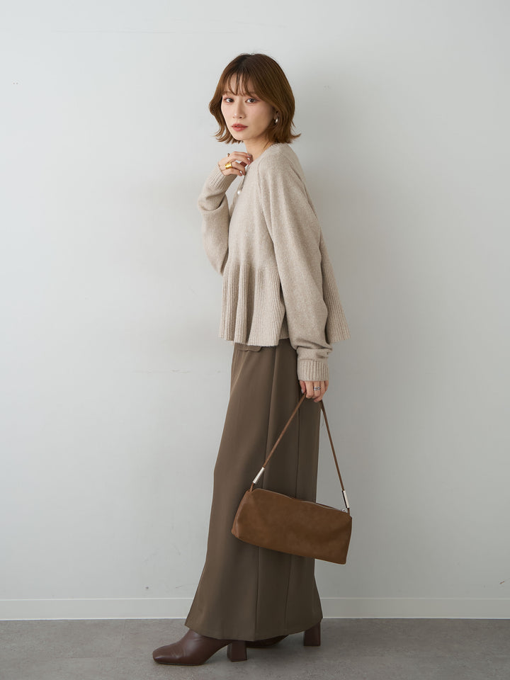 [SET]ペプラムニットプルオーバー+クレープデシンフラップ付きストレートスカート(2set)