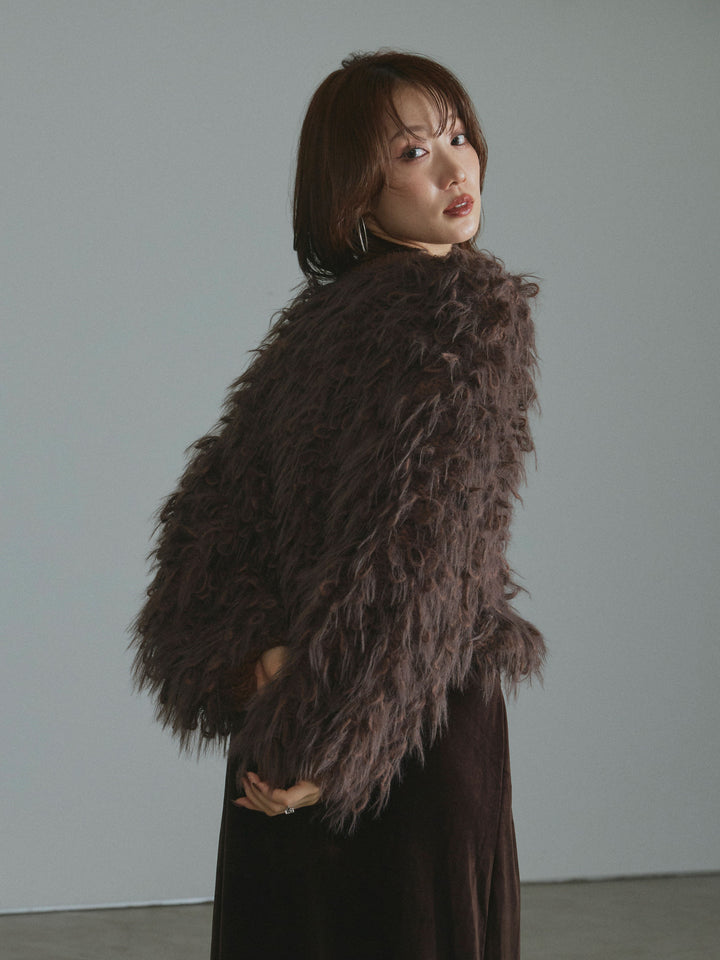 [予約]ミックスシャギーループニットプルオーバー/brown