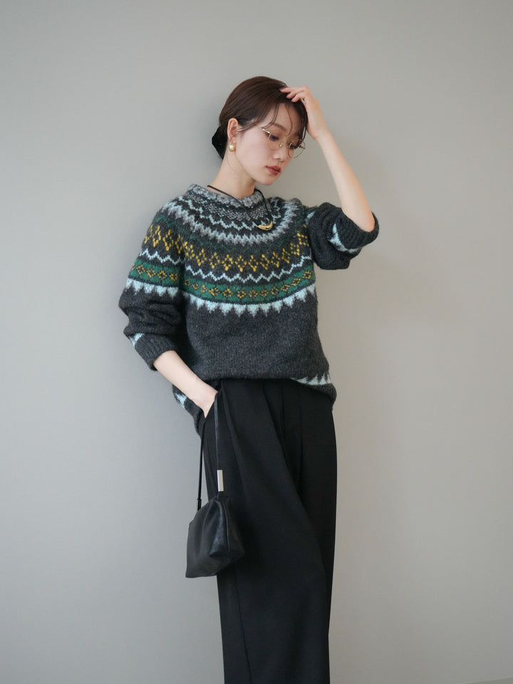 [予約]ウールタッチ求心柄オーバーニットプルオーバー/gray