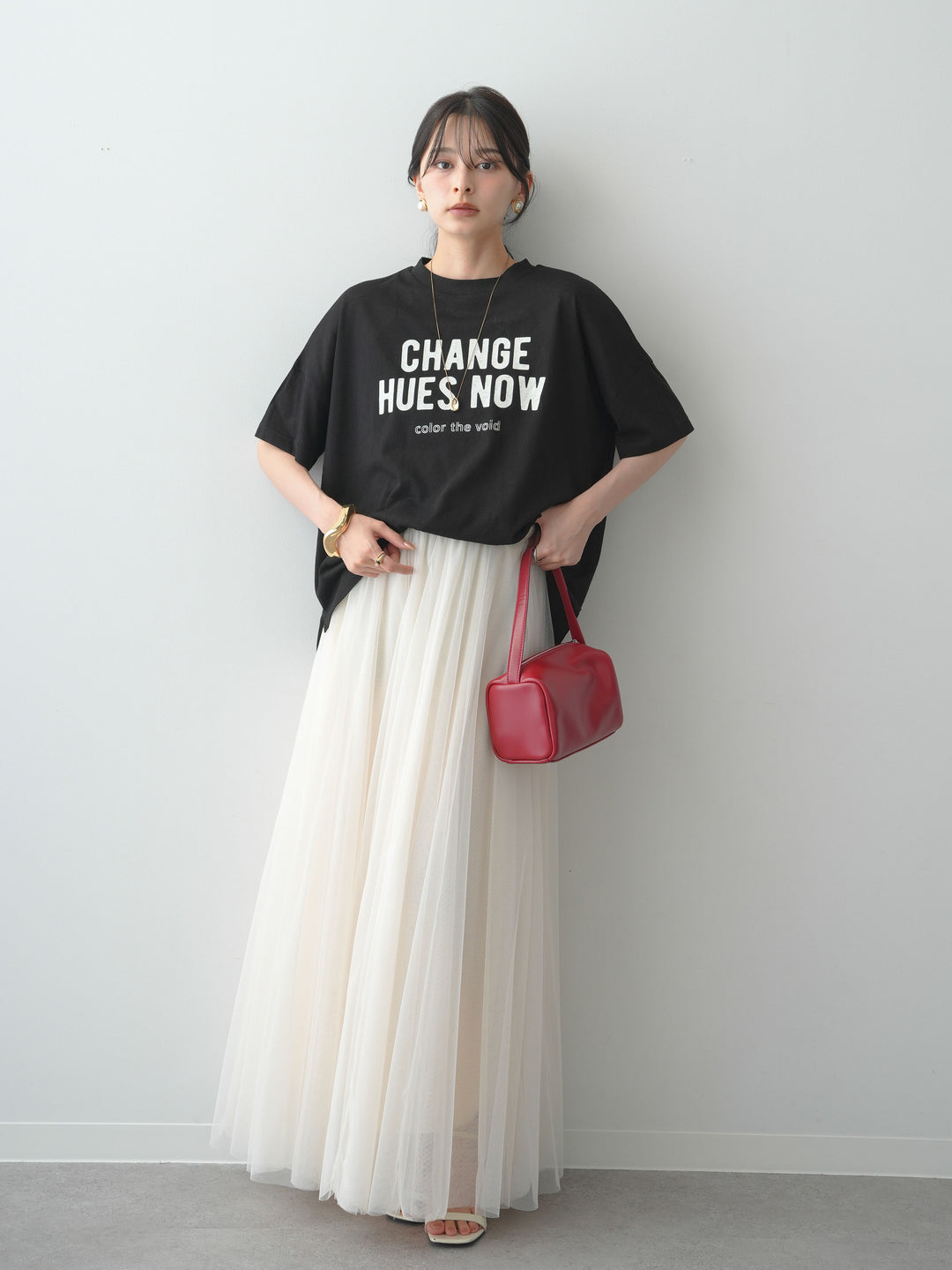 [SET]シアースラブロゴワイドTEE+チュールボリュームスカート(2set)
