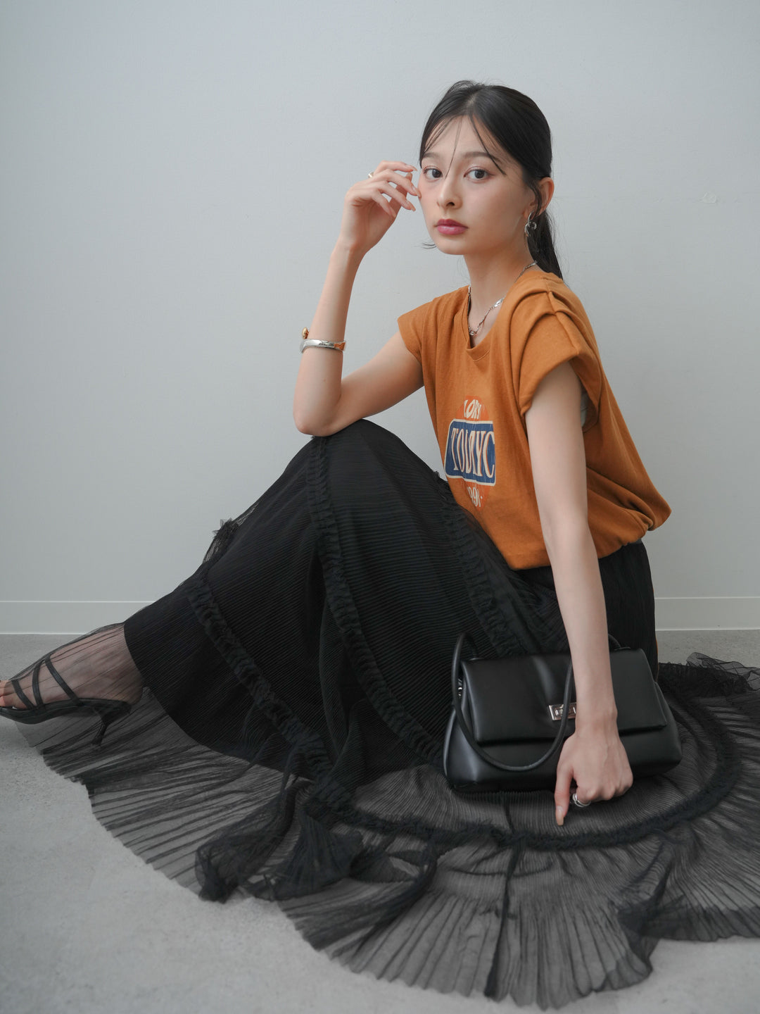 [SET]ヴィンテージロゴドロストTEE+ホイップチュールティアードフレアスカート(2set)