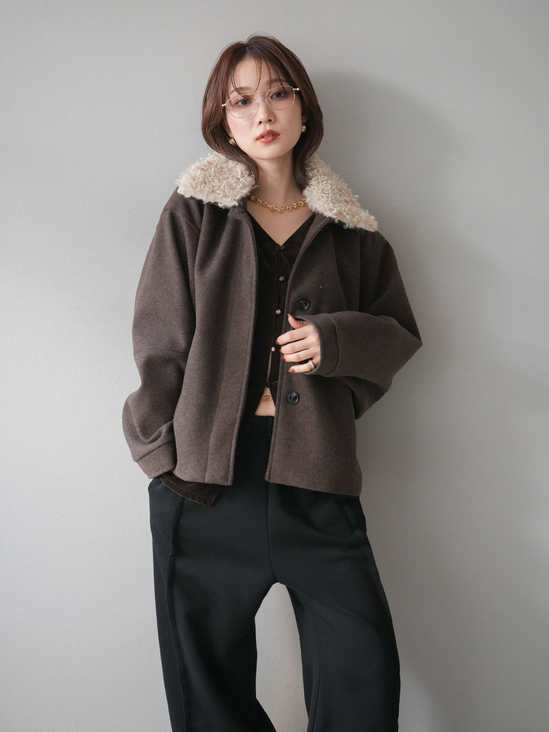 [予約]ロービングボアえりブルゾン/brown