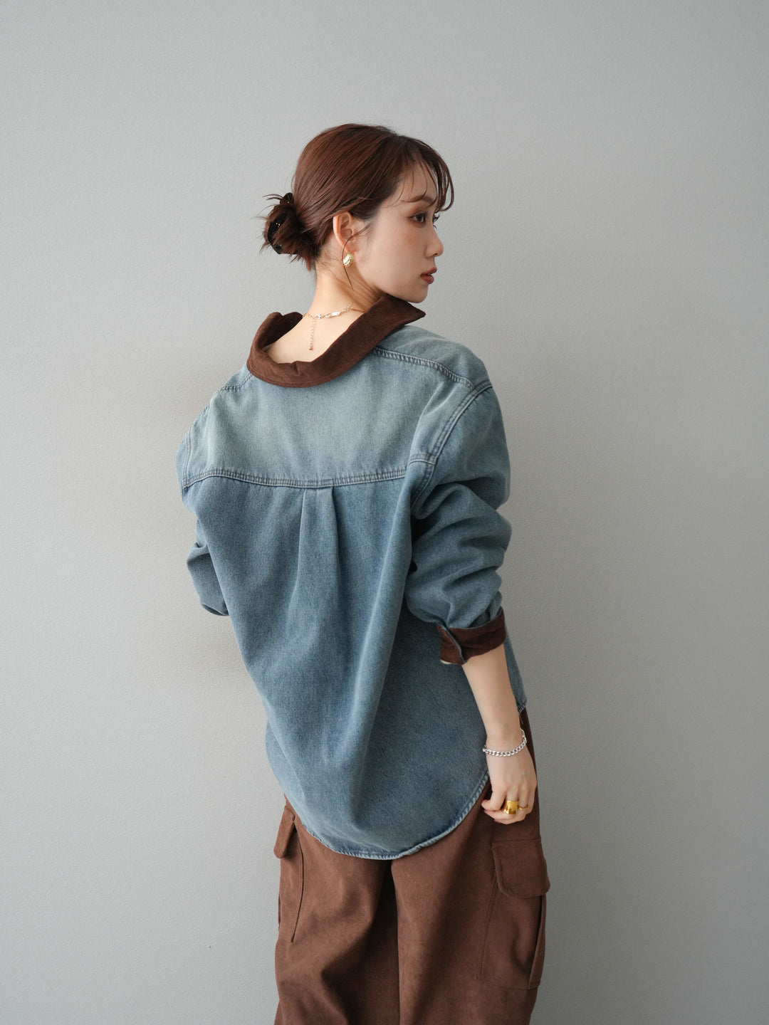 [予約]裏起毛コーデュロイ襟デニムシャツジャケット/ blue