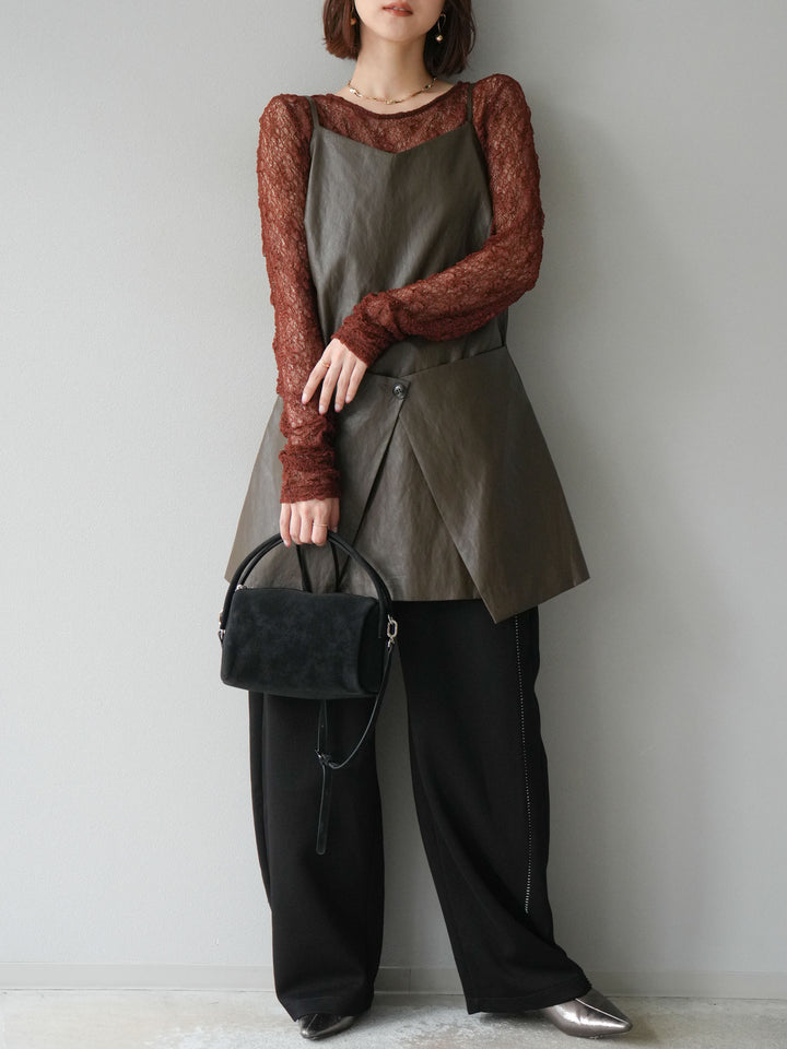 [予約]レイヤードレザーキャミソールチュニック/ブラウン