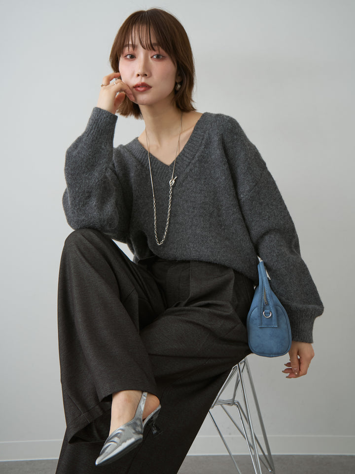 [SET]Vネックワイドショートニット+Vネックワイドショートニット(2set)