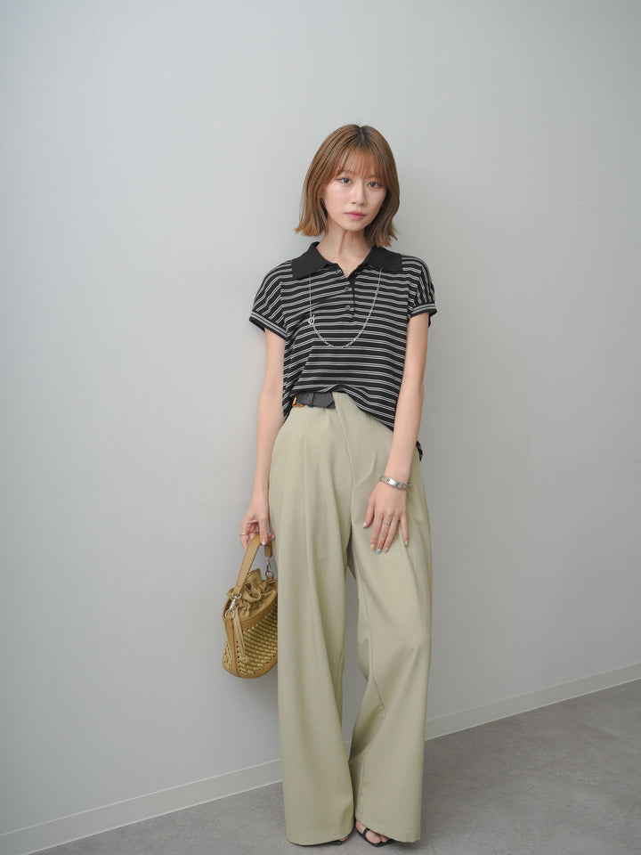 [予約]ポロニットボーダートップス/black