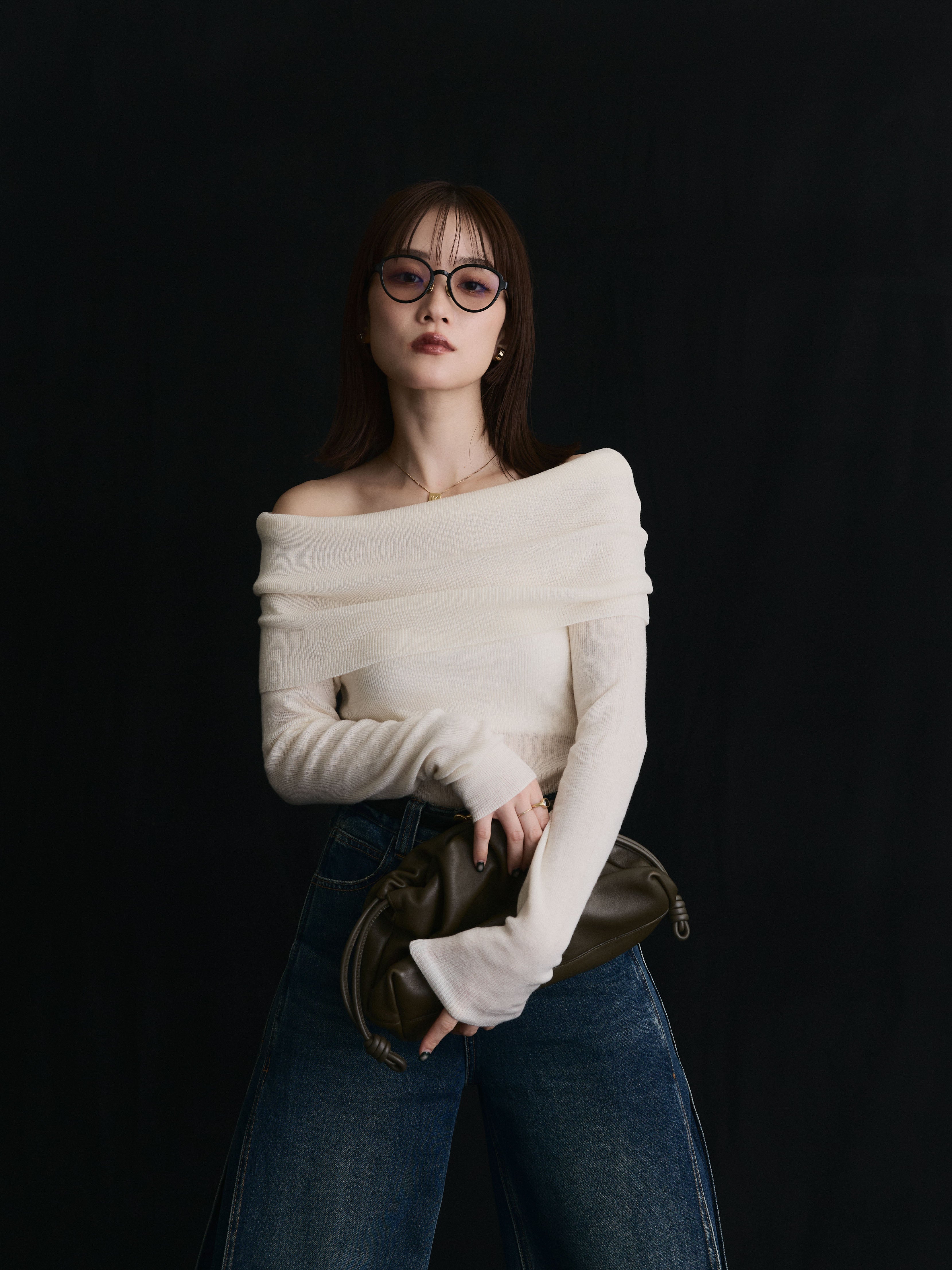 Allure】[SET]オフショルニットトップス+サイドタックヴィンテージ