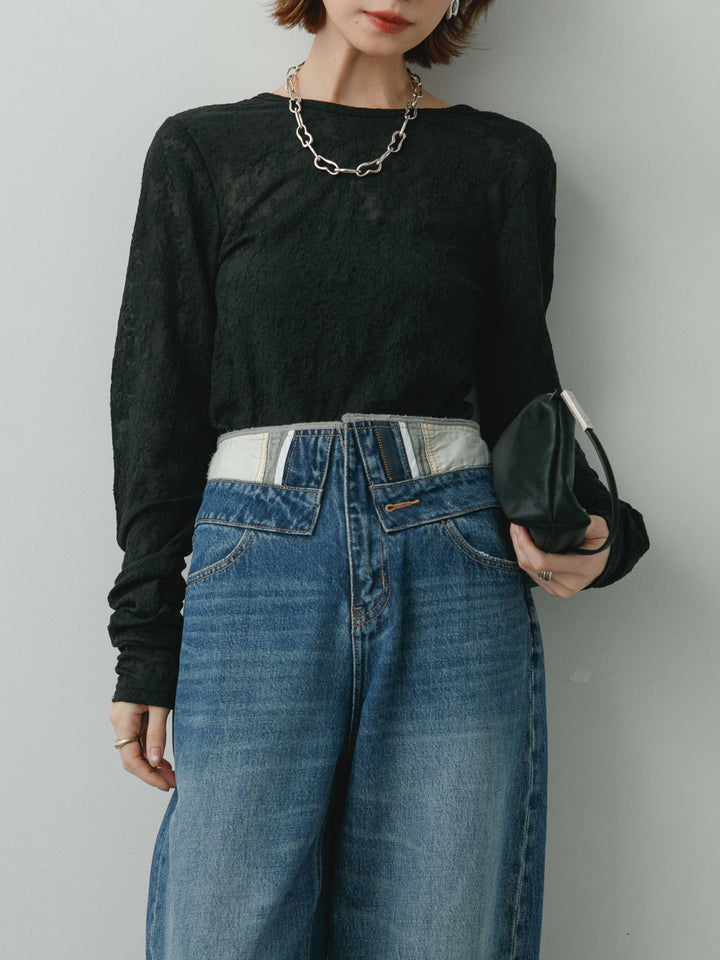 [予約]カットレースバックオープントップス/black