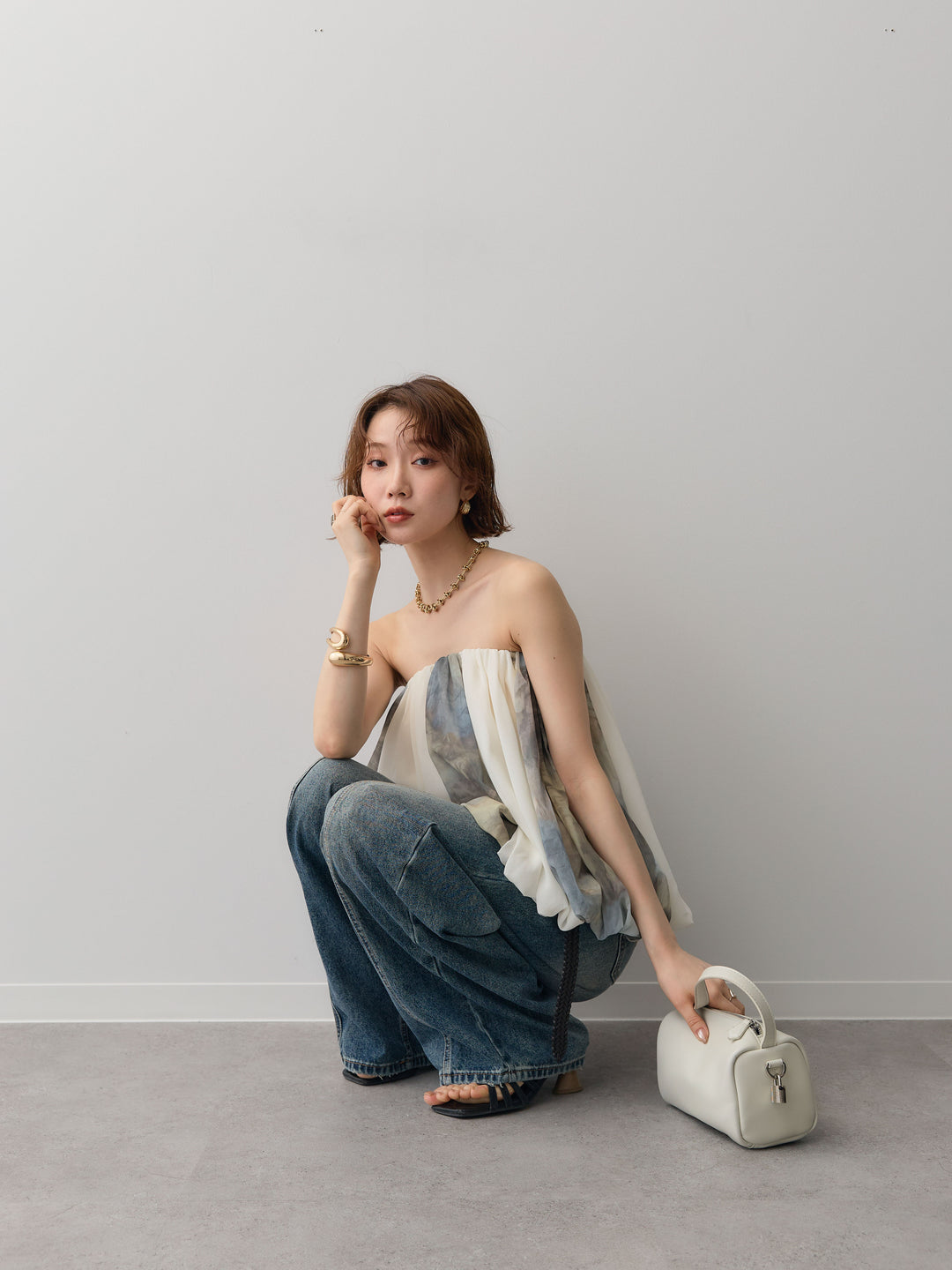[予約]シフォンバルーンベアトップス//khaki
