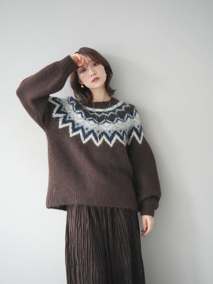 [予約]求心柄オーバーニットプルオーバー/brown