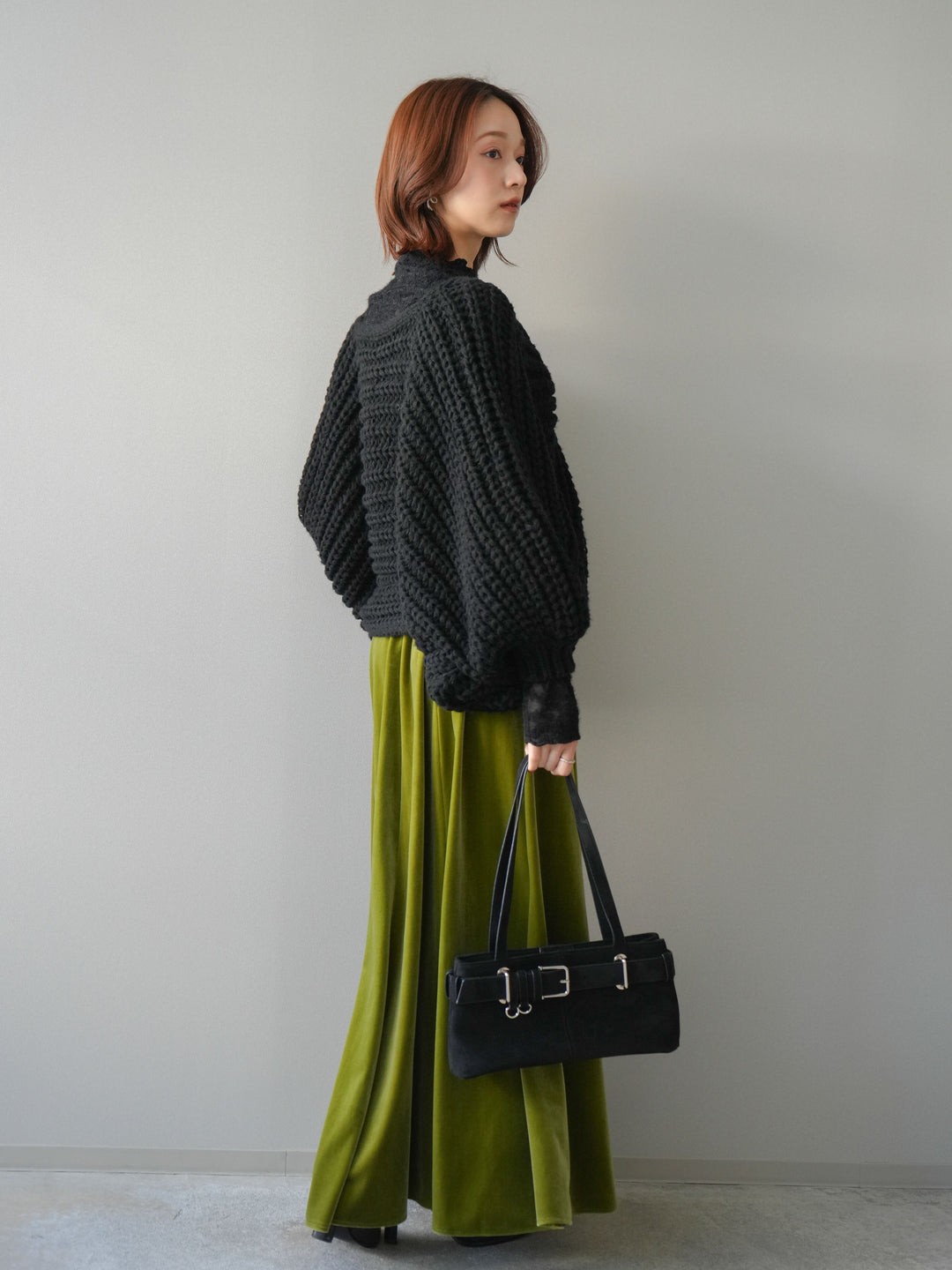 [予約]ベロアフレアスカート/green