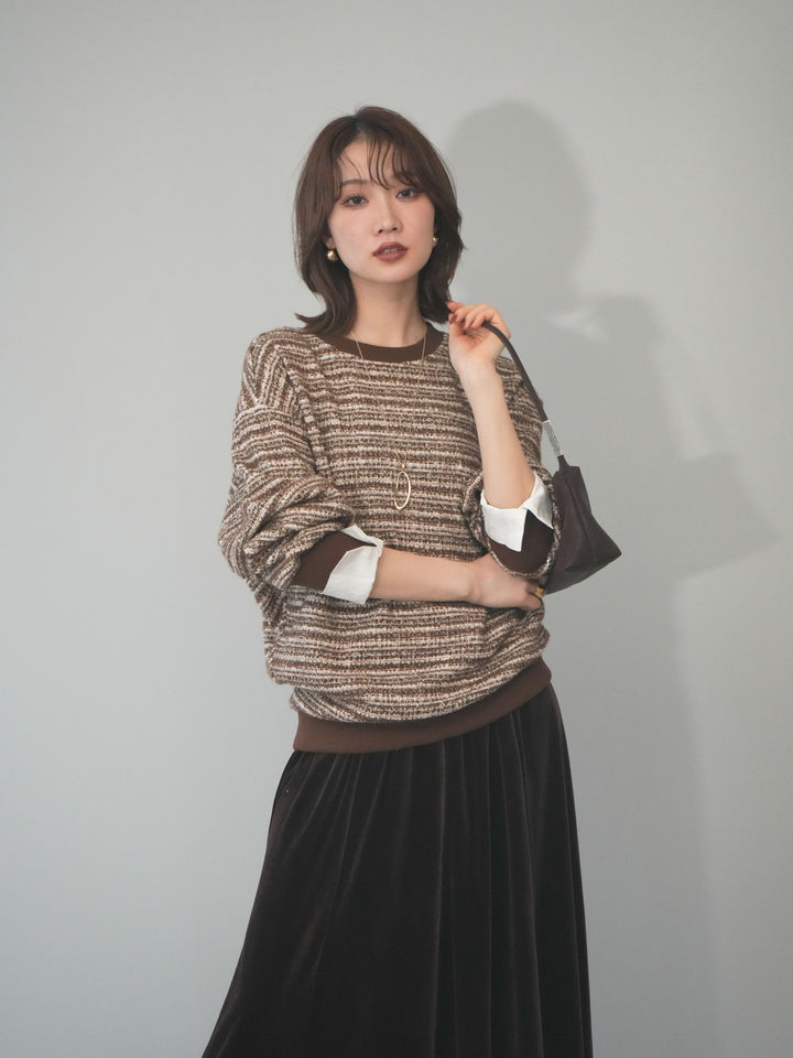 [予約]MIXツイードライクカフスドッキングプルオーバー/brown