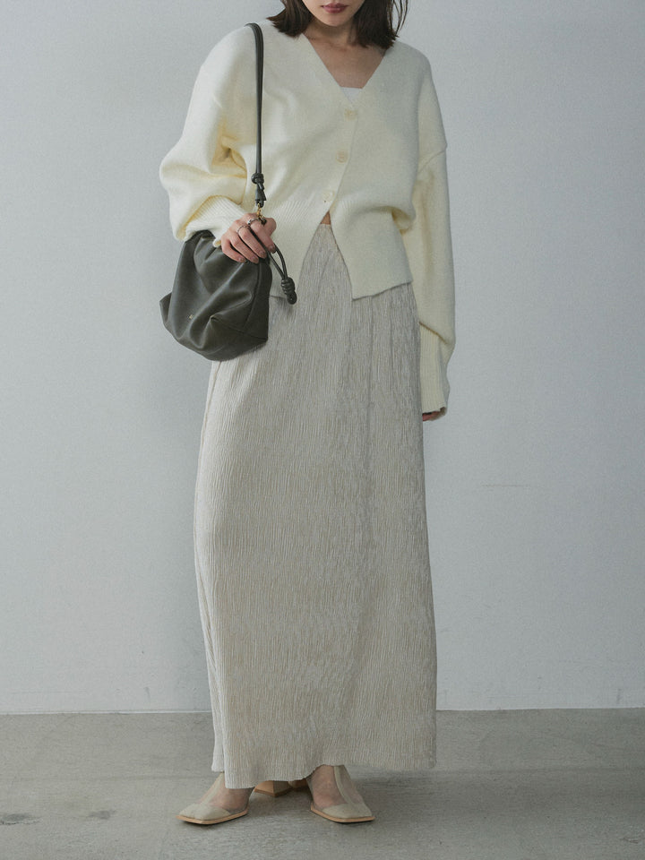 【Allure】[SET]アルパカタッチVネックカーディガン+プリーツベロアタイトスカート(2set)