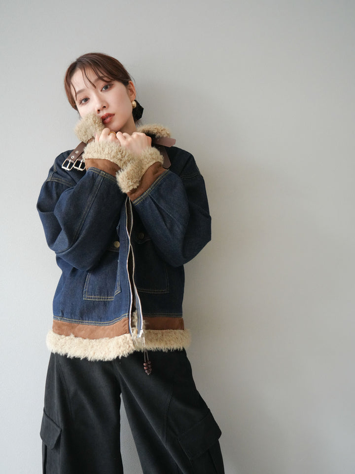 [予約]スタンドカラーファー×デニムジャケット/indigo