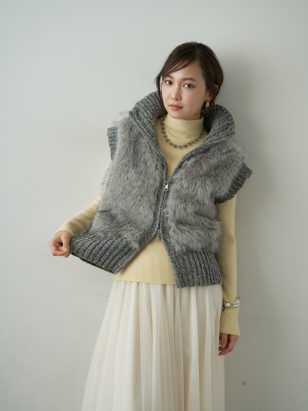 [予約]メランジファーニットベスト/gray