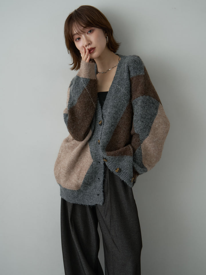 [SET]アーガイルオーバーニットカーディガン+アーガイルオーバーニットカーディガン(2set)