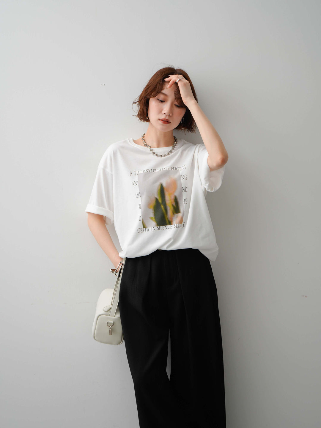 [SET]フラワーフォトTEE+ベルトループデザインワイドパンツ(2set)