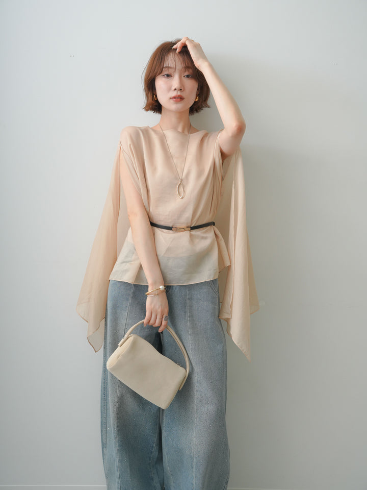 [予約]ベルト付シアーケープレイヤードブラウス/beige