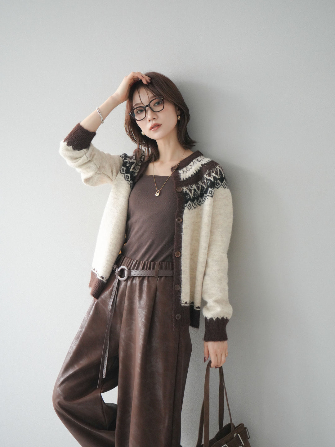 [予約]ノルディック柄ニットカーディガン/ivory