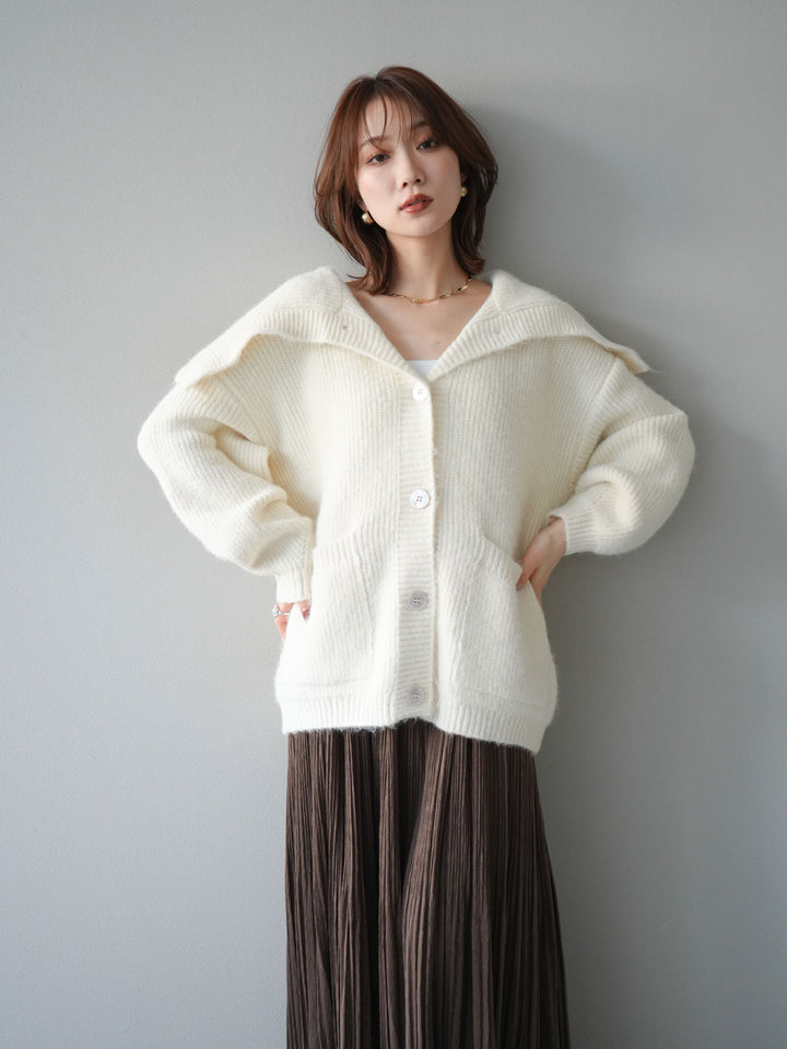 [予約]襟付きボタンオーバーニットカーディガン/ivory