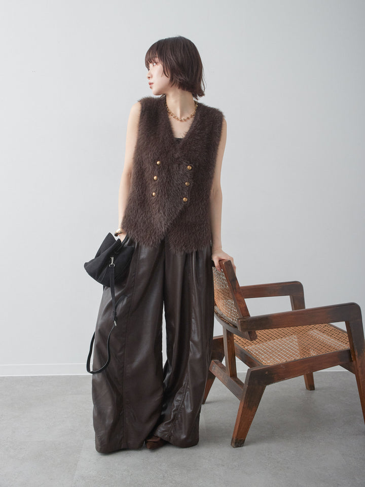 [予約]ゴールドボタンシャギーニットベスト/brown