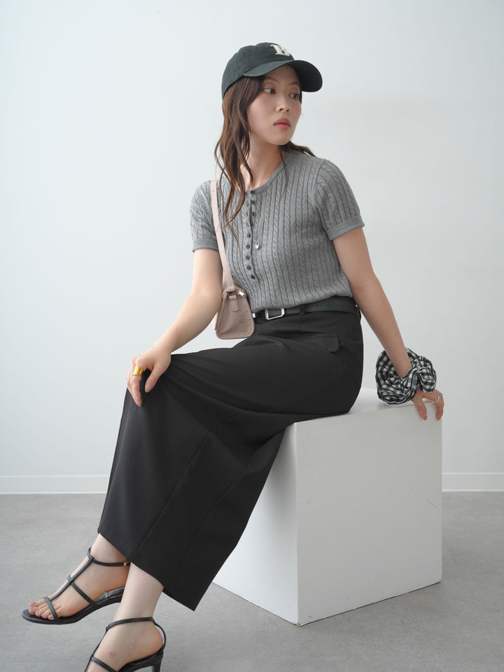 [予約]ヘンリーケーブルハーフニットトップス/gray
