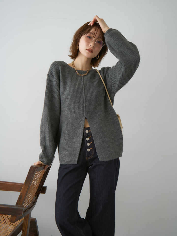 [予約]前後2wayスリットリブニットトップス/mokucharcoal