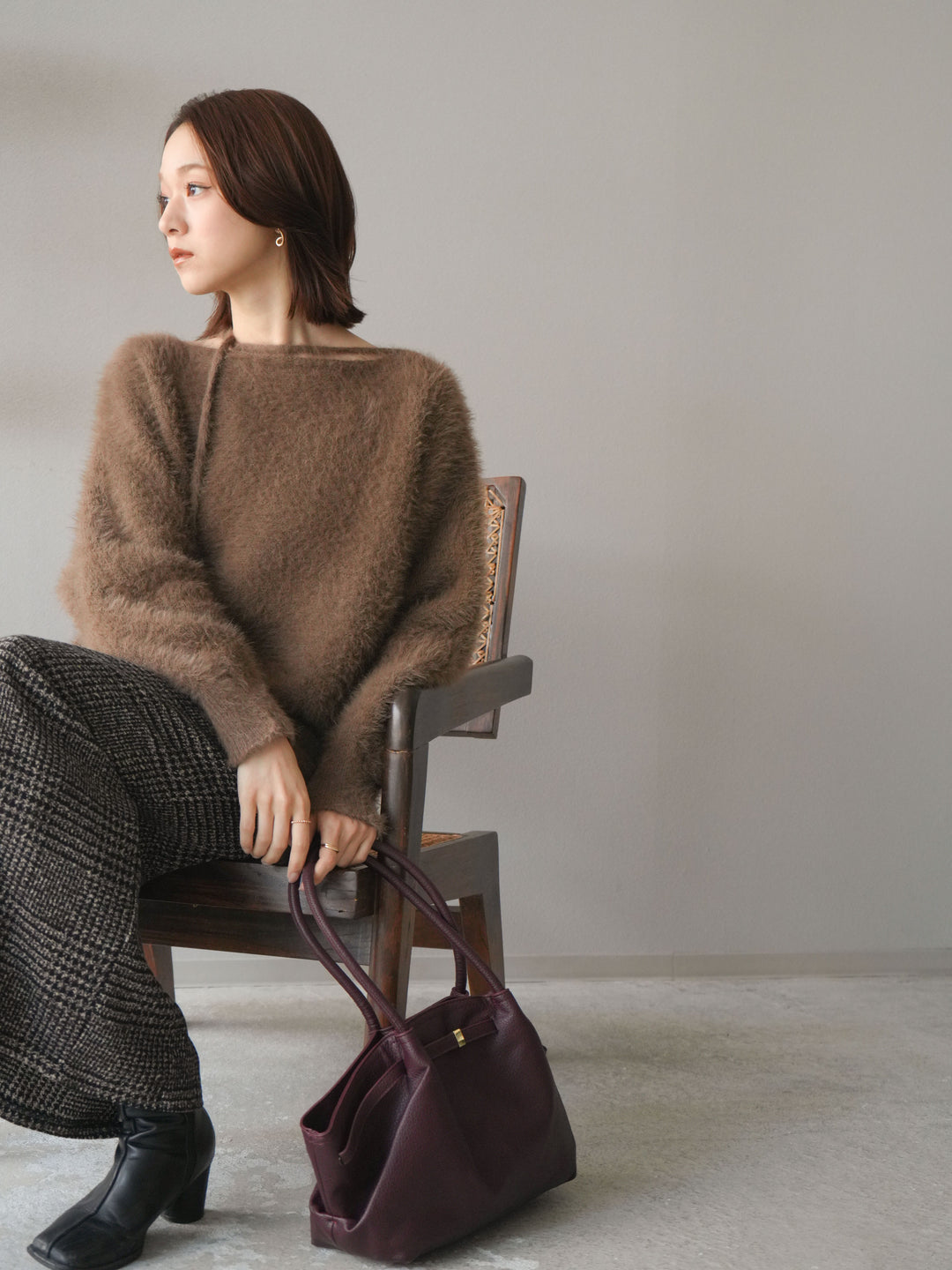 [予約]紐付きシャギーニットプルオーバー/camel