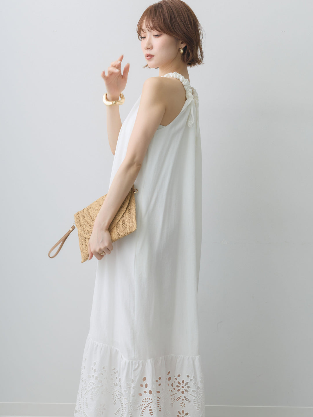 [予約]スカラップヘムカットワークレースキャミワンピース/white