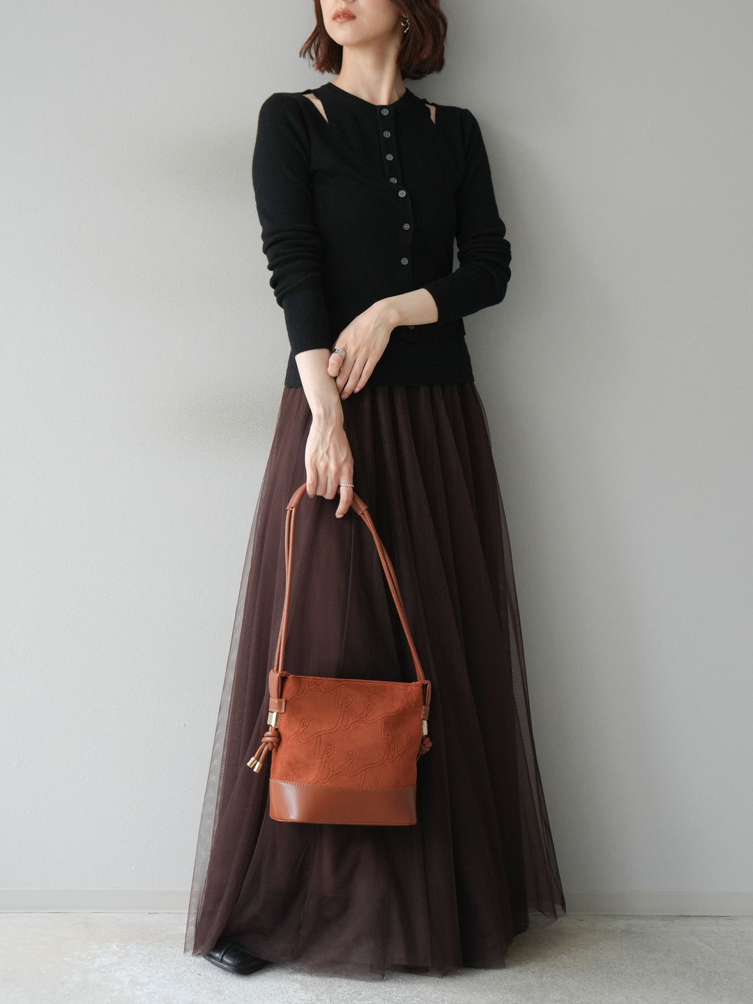 [予約]レイヤードデザインニットカーディガン/ブラック