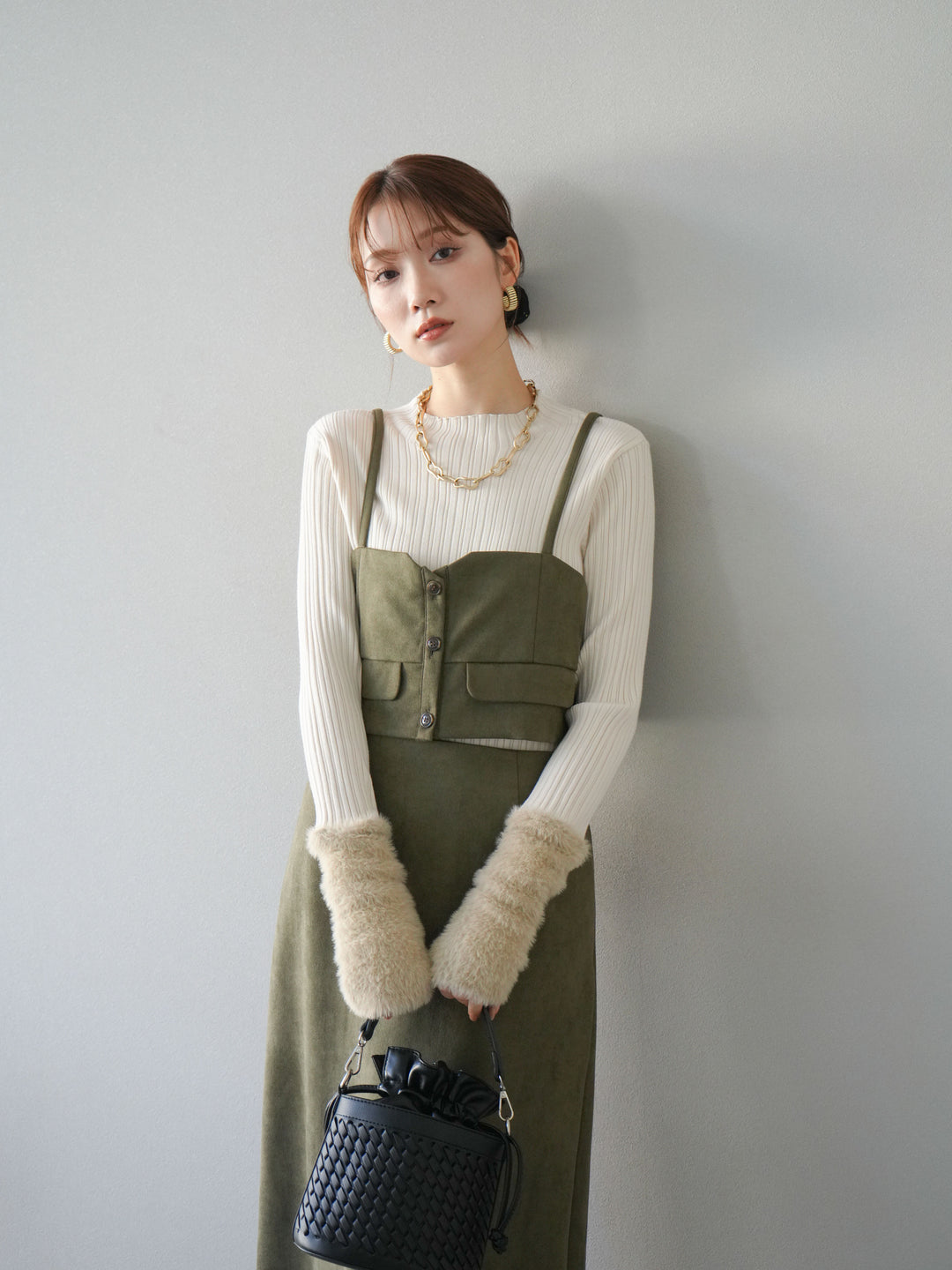 [SET]スウェードビスチェ+スウェードIラインスカート(2set)