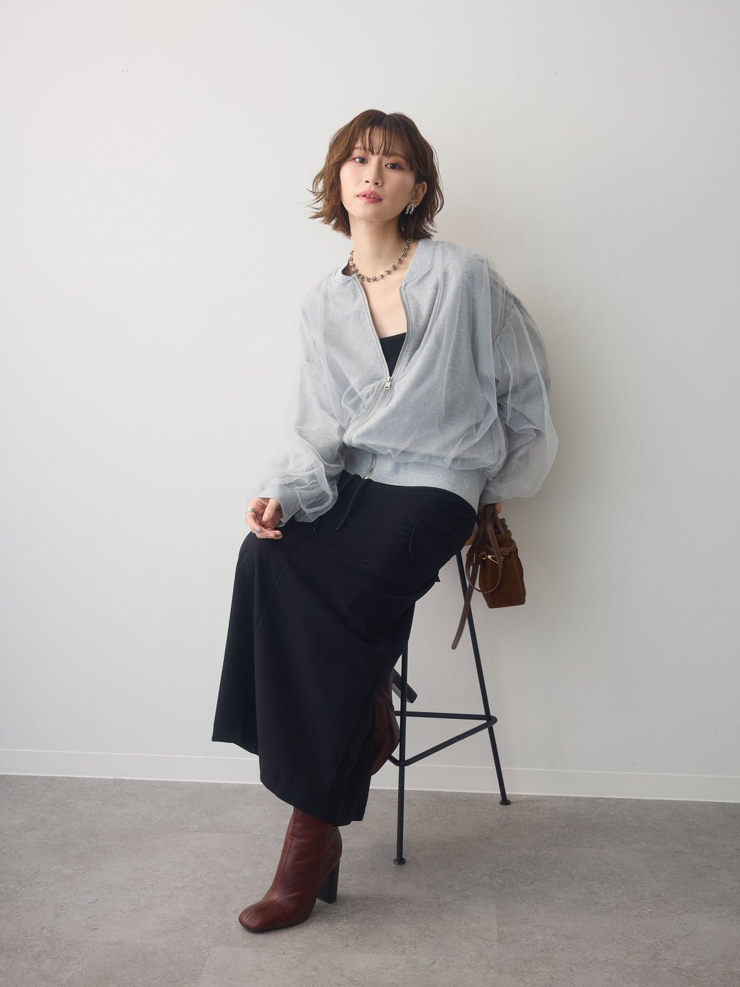 【套裝】薄紗多層拉鍊罩衫 + 配件套裝（2 套可選）
