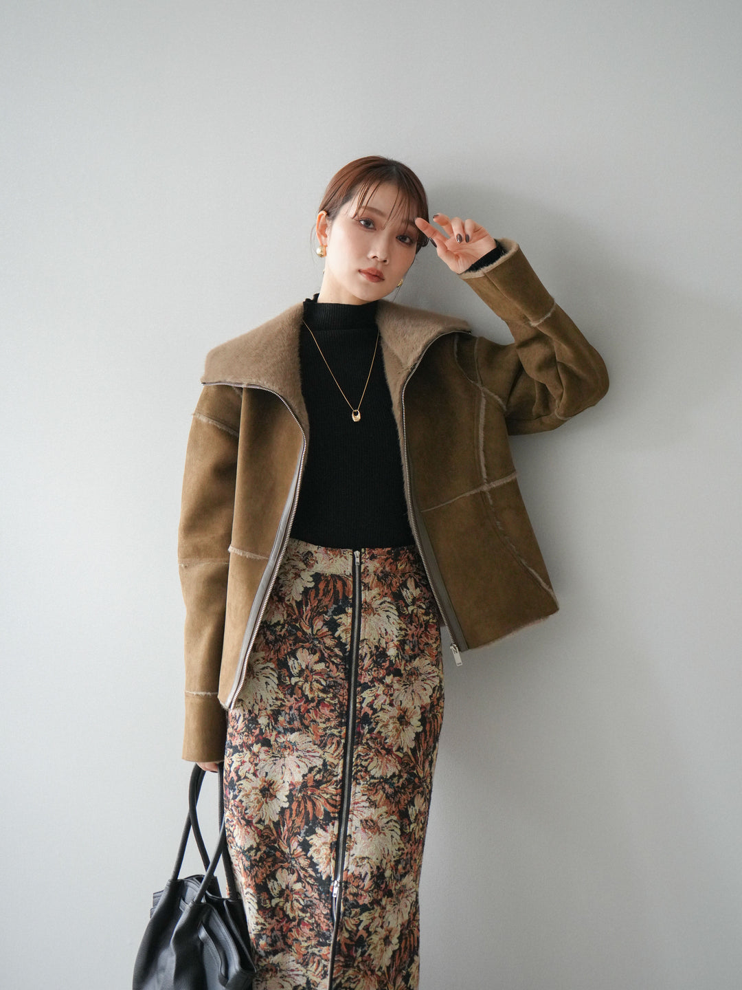 [予約]スタンドカラームートンZIPジャケット/khaki