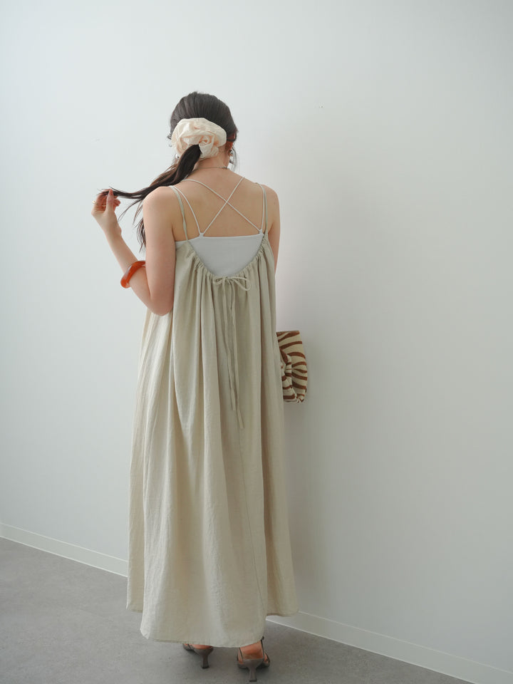 [予約]リネンライクタックフレアキャミワンピース/greige